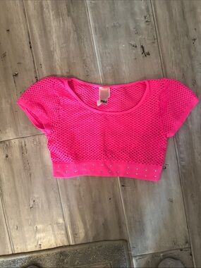 Idea Piu Neon Hot Pink Mesh Crop Tank with Studded Hem